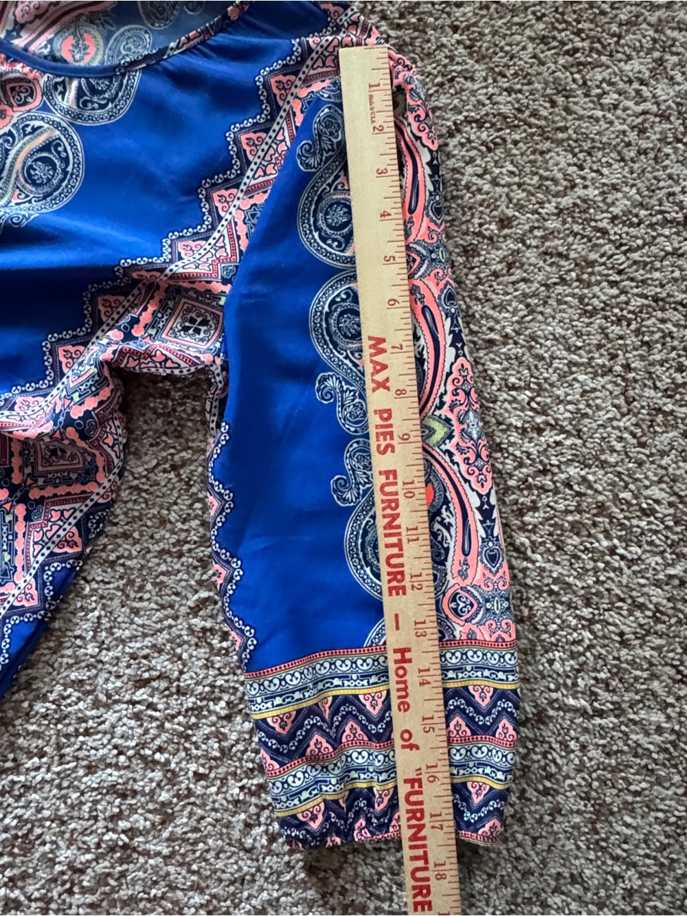 Boho Paisley Tunic Blouse M Blue Coral 70s Hippie Festival Pink Owl - Picture 10 of 10